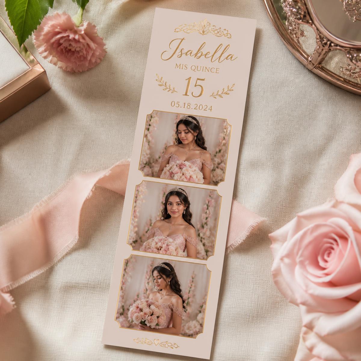 Personalized Quinceañera print design with name, age and date in gold script